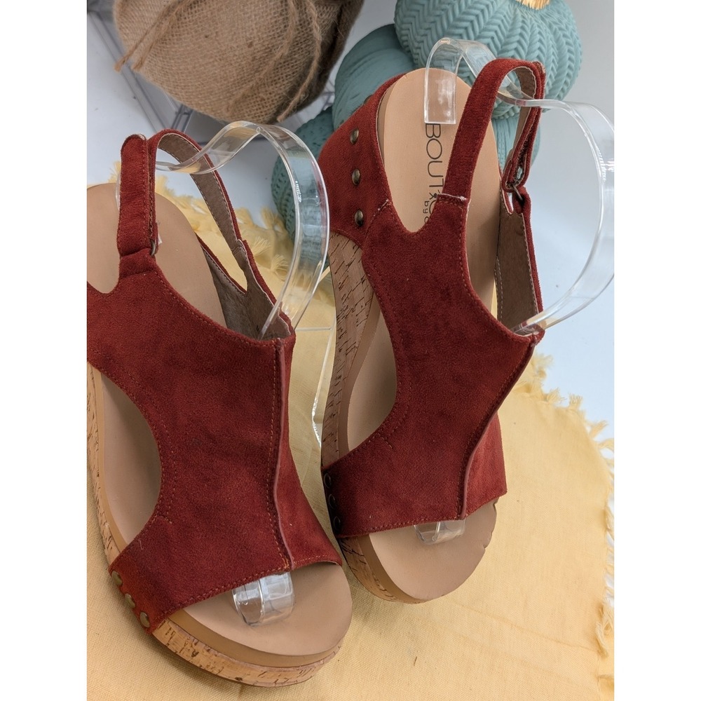 Corkys Rust Red Suede Studded Cork Wedge Sandals Platforms Size 8